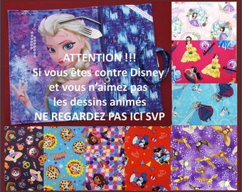 Placemat License, Disney, Moana, Elsa, Mulan, cotton with embroidered message or not, to roll for lunch box at daycare, school, outdoor