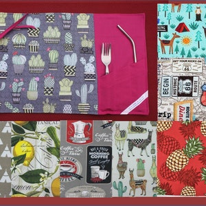 Embroidery Cotton Canvas Placemat, Easy to Roll for Lunch Box, Work, Outdoor, School etc. Llama, Pineapple, Lemon, Camping
