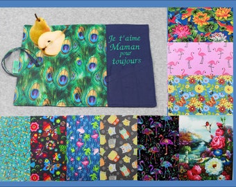 Cotton placemat birds, hummingbird, owl, bee and + embroider or not, to roll for lunch box, at work, outdoors, school, CHSLD ect