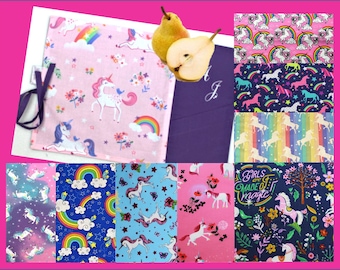 Placemat of magical unicorns and rainbow, personalized embroidered or not, lunch box, children's party gift, daycare etc,