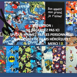 Napperon en coton imprimé, fait main sur commande, personnalisé et crée à vos gout pour boite à lunch à l'école, garderie, travail etc