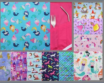 Princess Placemat, Mermaids, Ballerina, Unicorn and Gnome to personalized embroidered or not, lunch box, child's party gift, daycare etc,