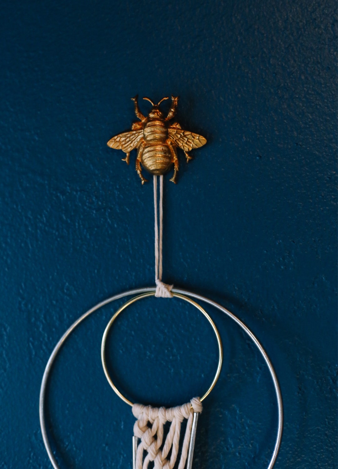 Bee Decor / Insect Decor / Macrame Accessory / Brass Embellishment