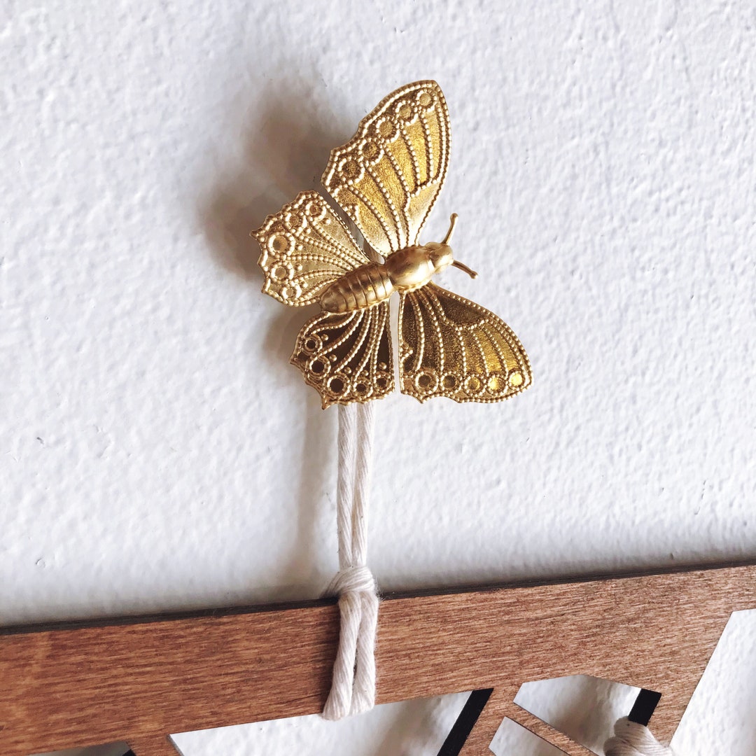 Butterfly Decor / Insect Decor / Macrame Accessory / Brass