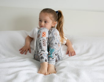 Organic Town Map Print Leggings - Toddler Leggings - Unisex Leggings - Handmade Kids Leggings -