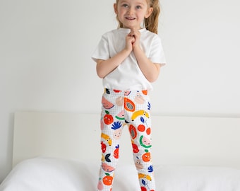 Organic Fruit Faces Leggings - Toddler Leggings - Unisex Leggings - Handmade Kids Leggings -