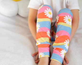 Organic Daisy Print Cloud Leggings - Toddler Leggings - Unisex Leggings - Handmade Kids Leggings -