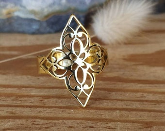 Adjustable Mandala ring in gold stainless steel