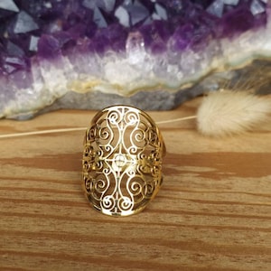 Adjustable Gold Mandala Ring in Stainless Steel