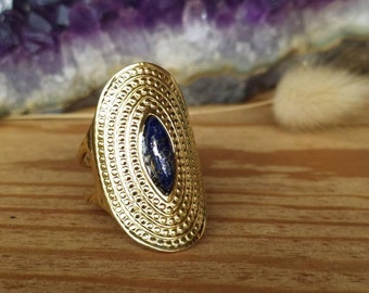 Verstellbarer Lapislazuli-Ring aus goldenem Edelstahl