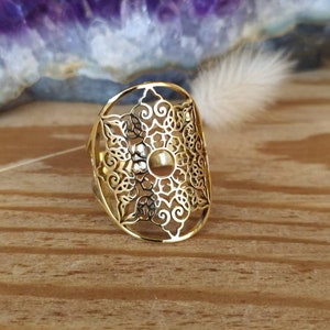 Adjustable Mandala Ring in Gold Stainless Steel