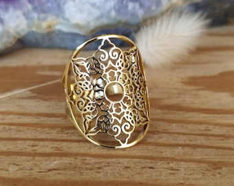 Adjustable Mandala Ring in Gold Stainless Steel