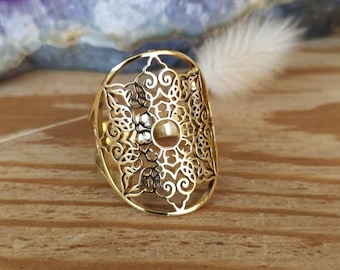 Anillo ajustable Mandala en acero inoxidable dorado