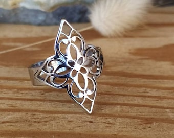 Adjustable Mandala Ring in Silver Stainless Steel