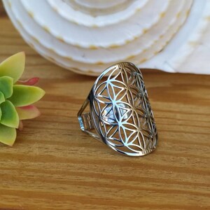 Resizable Silver Stainless Steel Flower of Life Ring image 7