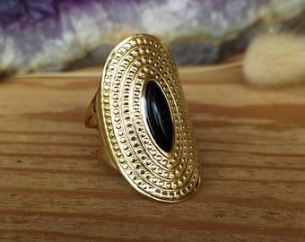 Adjustable Tourmaline ring in golden stainless steel