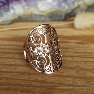 Adjustable Mandala Ring in Stainless Steel Rose Gold