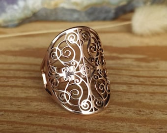 Verstellbarer Mandala-Ring aus Edelstahl in Roségold