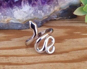 Adjustable silver stainless steel snake ring