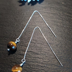 Chaines d'oreilles en argent 925 et perles d'Oeil de Tigre image 3