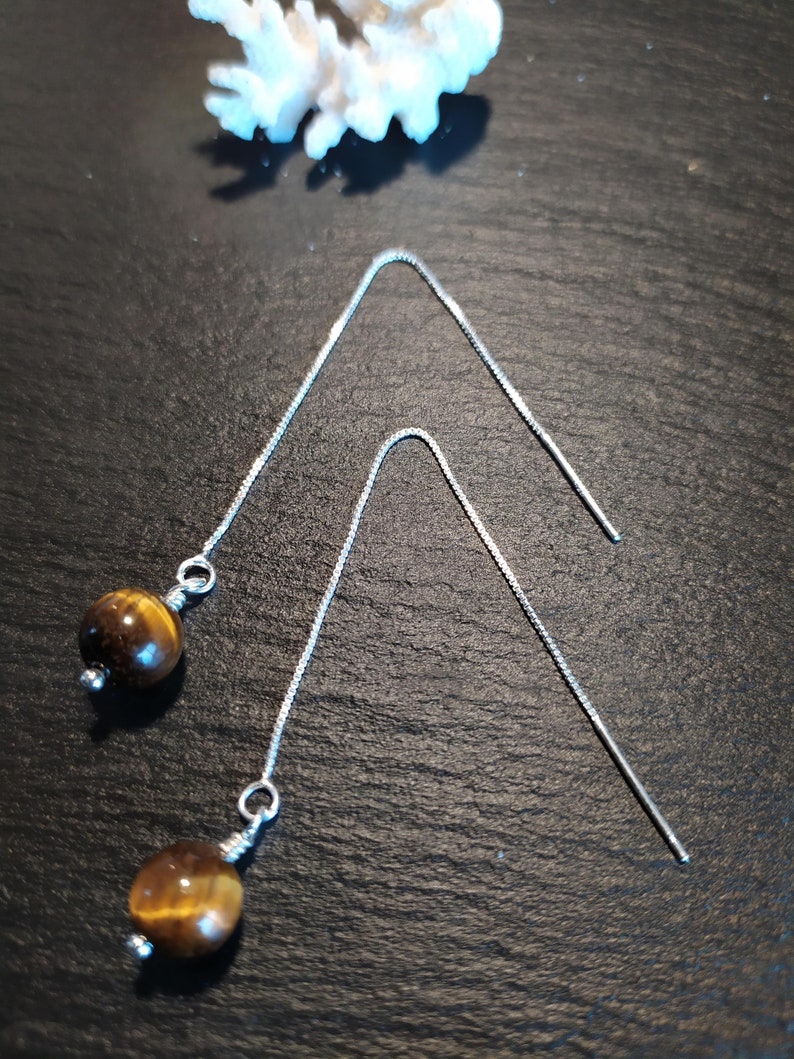 Chaines d'oreilles en argent 925 et perles d'Oeil de Tigre image 3