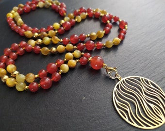 Mala 108 perles en Cornaline et Oeil de Tigre Jaune - Chakra Sacré et Chakra du Plexus solaire