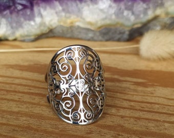 Adjustable Mandala Ring in Silver Stainless Steel