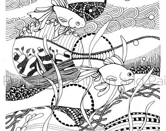 Fancy Fish, drawing and coloring page