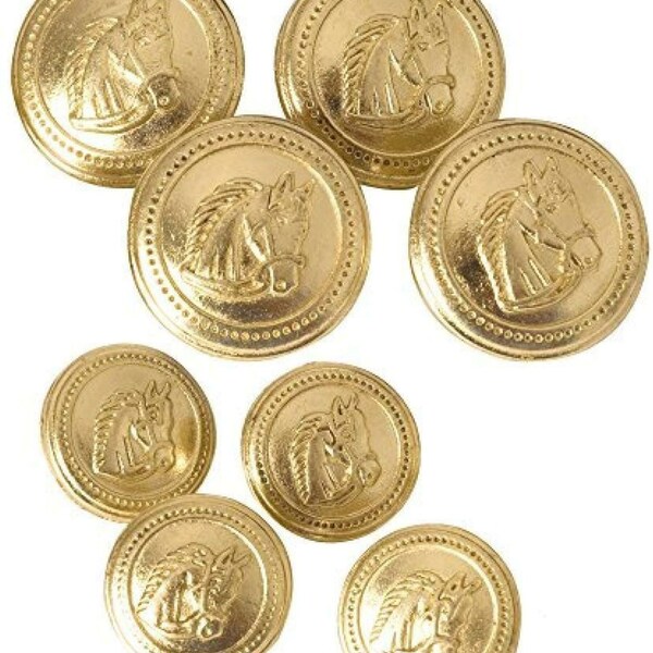 set of 8 Metal  GOLD coloured Horse Head Buttons  4 lge  4 smaller Ideal for jacket front and sleeve, or 2 cardigans