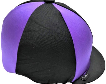 Equestrian-Horse Riding Hat Cover With Black And Purple Segment Design