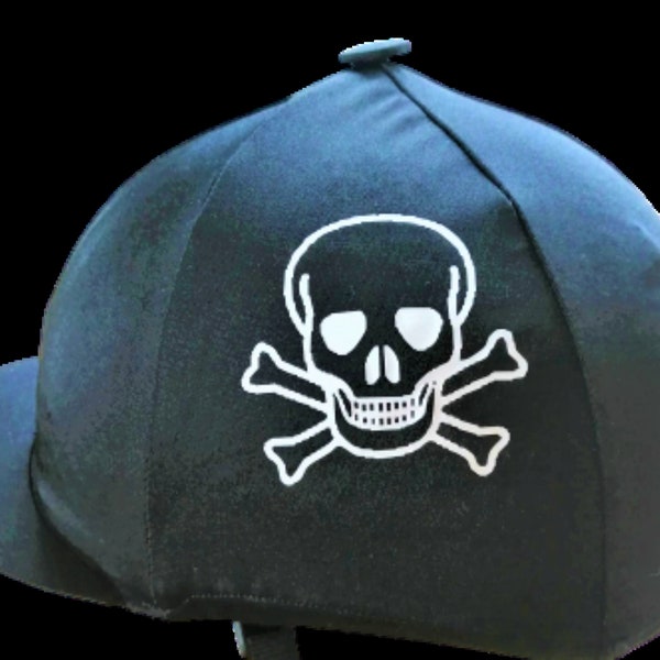 Riding Hat Cover Equestrian Horse Skull Cap Cover Black Skull & Cross Bones Pirates Speciality Bicycle Helmet Cover One Size Fits All