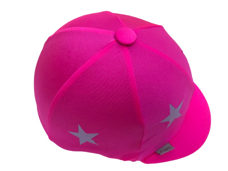 HI Vis Riding Hat Cover Equestrian Horse Skull Cap Cover Pink With Silver Stars Bicycle Helmet Cover One Size Fits All