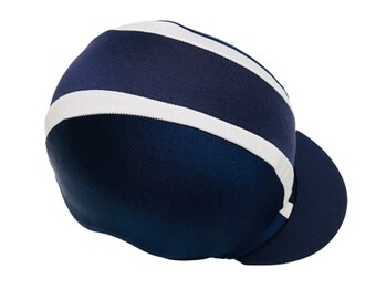 Riding Hat Cover Equestrian Horse Skull Cap Cover Navy Blue And White Stripe Bicycle Helmet Cover One Size Fits All