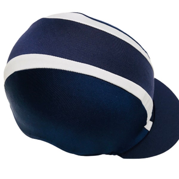 Riding Hat Cover Equestrian Horse Skull Cap Cover Navy Blue And White Stripe Bicycle Helmet Cover One Size Fits All