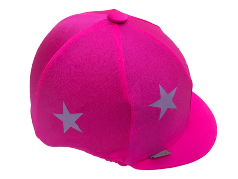 HI Vis Riding Hat Cover Equestrian Horse Skull Cap Cover Pink With Silver Stars Bicycle Helmet Cover One Size Fits All
