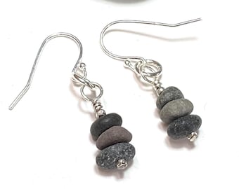 Sterling Silver Pebble Drop Earrings, Tiny Beach Stone Jewelry