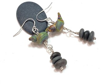 Cairn earrings with bird