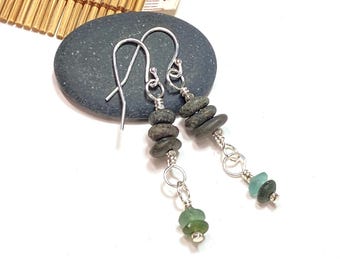 Roman Glass / Beach Pebble dangles