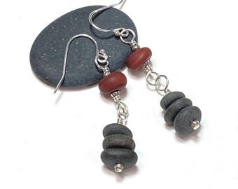 Lampwork & beach pebble Earrings