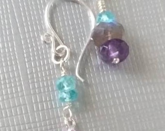 Mismatched blue purple gemstone earrings/ labradorite amethyst sterling earrings/sterling silver gem earrings/jewelry for her/Ready to ship