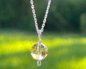 Checker cut round citrine  necklace silver /November stone necklace citrine sterling silver Sparking AA citrine  gem necklace/free usa ship