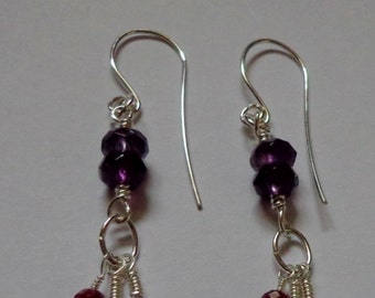 Natural amethyst gemstone stacked silver earrings /Faceted amethyst  spinel gems sterling silver earrings/US Ship/ gift earrings Feb stone