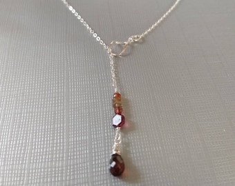 Garnet silver lariat//January birthstone gift/ Mom gift /dainty adjustable necklace/ Free ship from USA/ready to ship/jewelry
