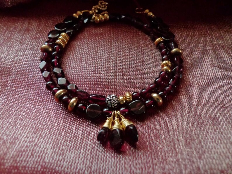 Asymmetrical garnet gemstone gold braceletSlim garnet gemstone braceletstacking braceletsstackable Indian inspired gemstone bracelet