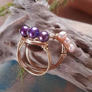 Pearl gold ring/Triple pearl ring/Wrapped freshwater pearl ring/Ring for her/Pearl and gold rings/Christmas gift