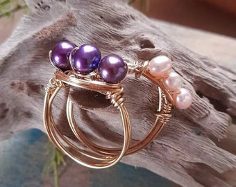 Pearl gold ring/Triple pearl ring/Wrapped freshwater pearl ring/Ring for her/Pearl and gold rings/Christmas gift