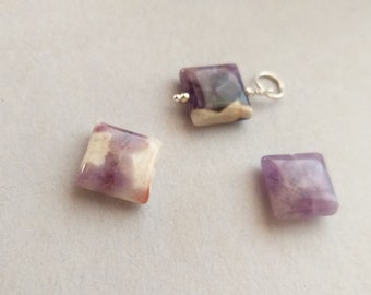 Square chevron amethyst sterling silver charm/ banded amethyst/February birthstone/charms /pendant charm/ add a dangle drop/ birthday gift