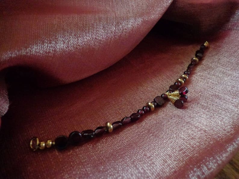 Asymmetrical garnet gemstone gold braceletSlim garnet gemstone braceletstacking braceletsstackable Indian inspired gemstone bracelet
