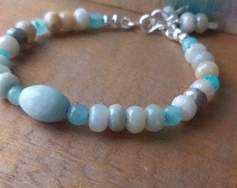 Amazonite oval  and coated rondelles bracelet /bracelet easy open handmade silver clasp/Spring/fall jewelry for her