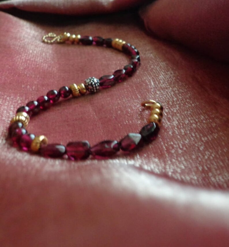 Asymmetrical garnet gemstone gold braceletSlim garnet gemstone braceletstacking braceletsstackable Indian inspired gemstone bracelet